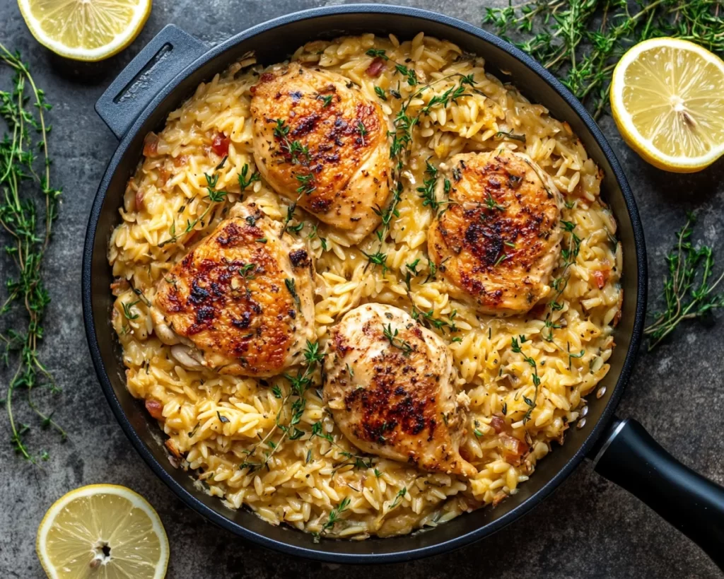 Easy Dinner Recipes: One Skillet Creamy Lemon Chicken and Orzo in 25 Minutes