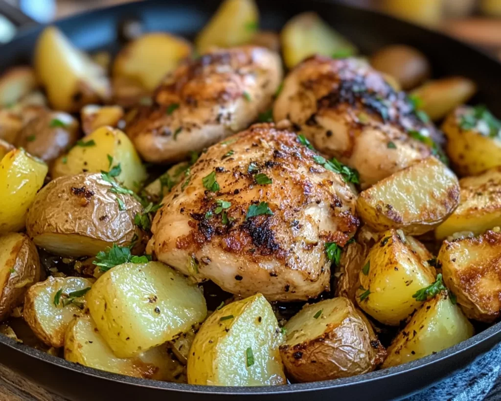 Chicken Recipes: One Pan Lemon Garlic Chicken and Potatoes in 25 Minutes