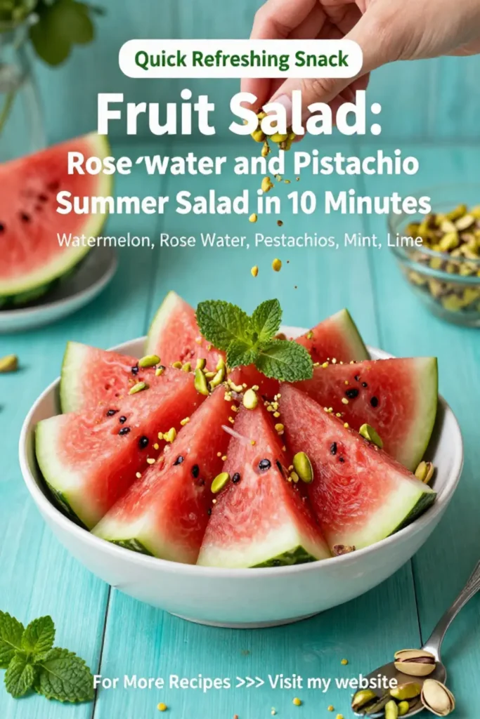 Fruit Salad: Watermelon Rose Water and Pistachio Summer Salad in 10 Minutes