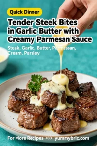 Tender Steak Bites in Garlic Butter with Creamy Parmesan Sauce