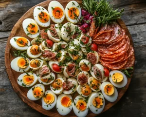 Deviled Eggs: Deviled Egg Charcuterie Platter With Garnishes in 25 Minutes