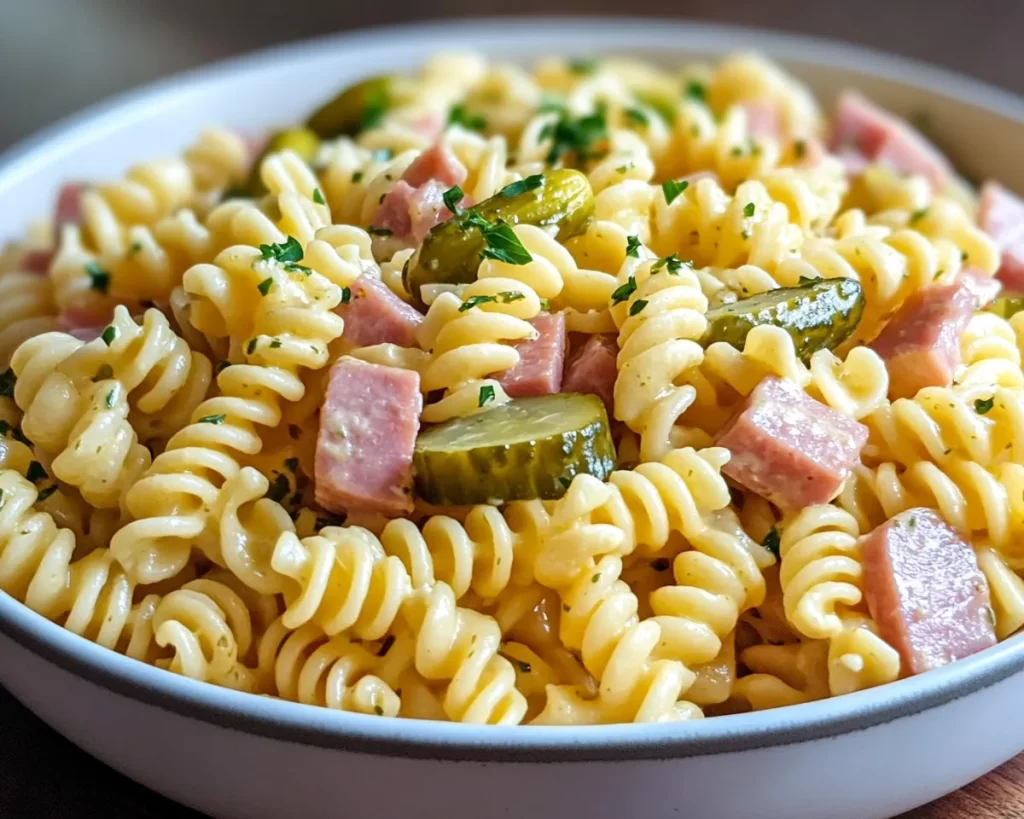 Pasta Salad: Dill Pickle Pasta Salad With Cheddar and Ham in 20 Minutes