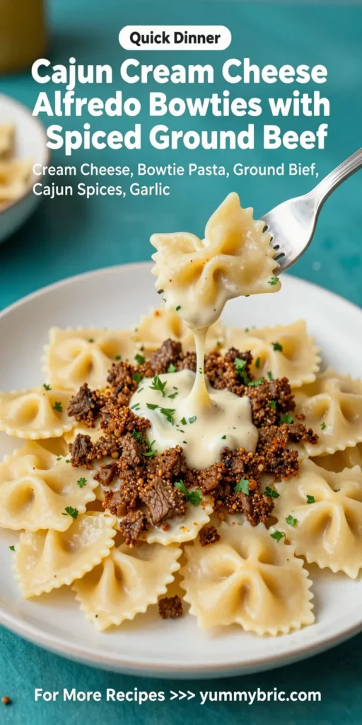 Cajun Cream Cheese Alfredo Bowties with Spiced Ground Beef