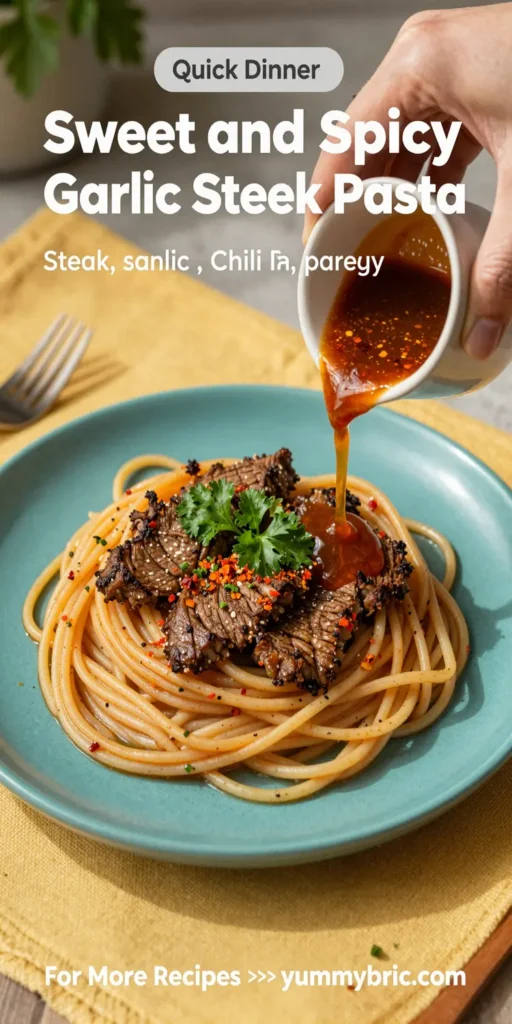 Sweet and Spicy Garlic Steak Pasta