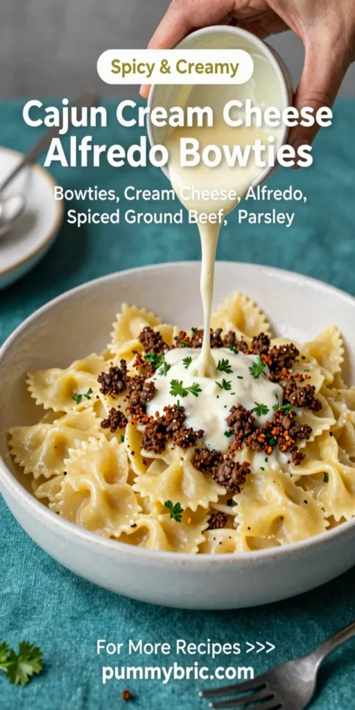 Cajun Cream Cheese Alfredo Bowties with Spiced Ground Beef