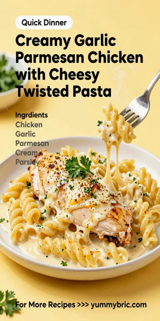 Creamy Garlic Parmesan Chicken with Cheesy Twisted Pasta