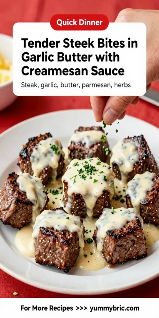 Tender Steak Bites in Garlic Butter with Creamy Parmesan Sauce