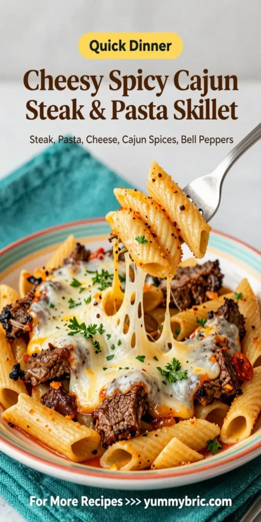 Cheesy Spicy Cajun Steak & Pasta Skillet
