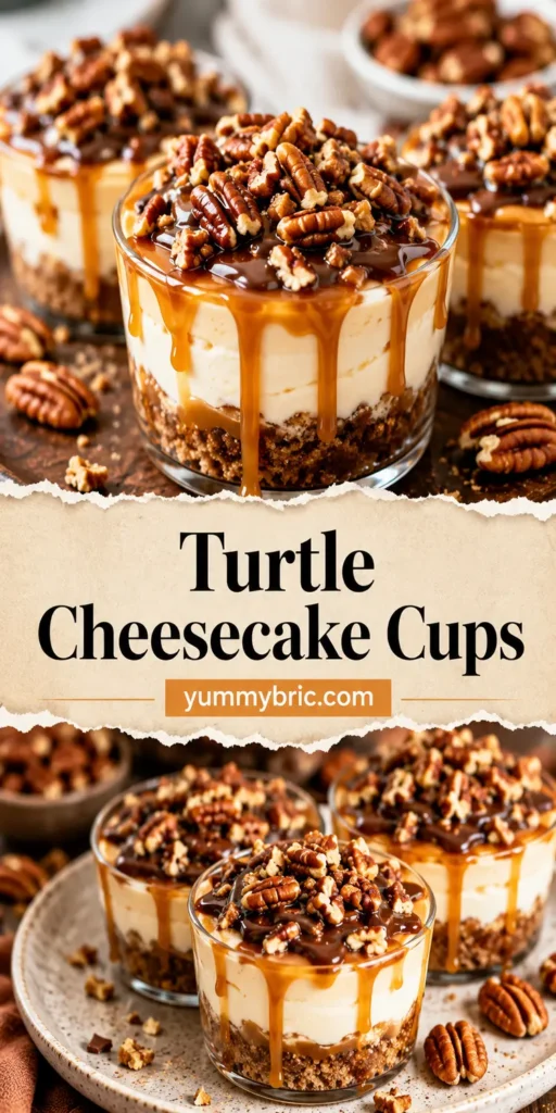 Turtle Cheesecake Cups with Caramel and Pecans