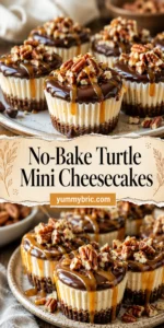 No-Bake Turtle Mini Cheesecakes for Parties