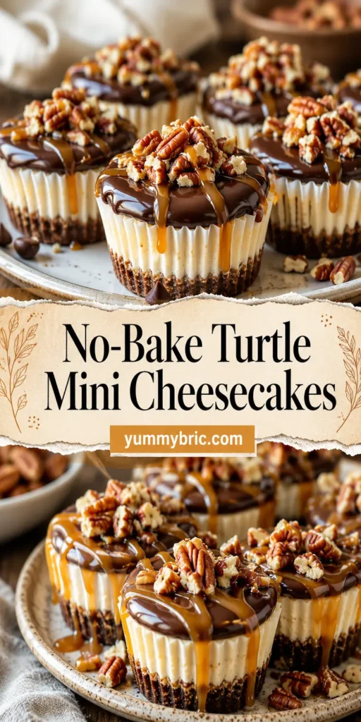 No-Bake Turtle Mini Cheesecakes for Parties