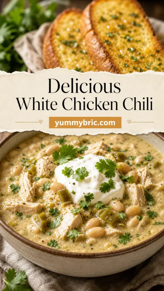 White Chicken Chili with Garlic Bread on the Side