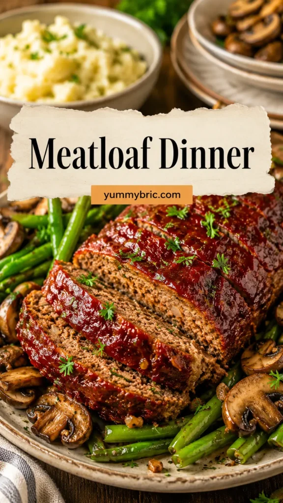 Meatloaf Dinner with Green Beans and Mushrooms