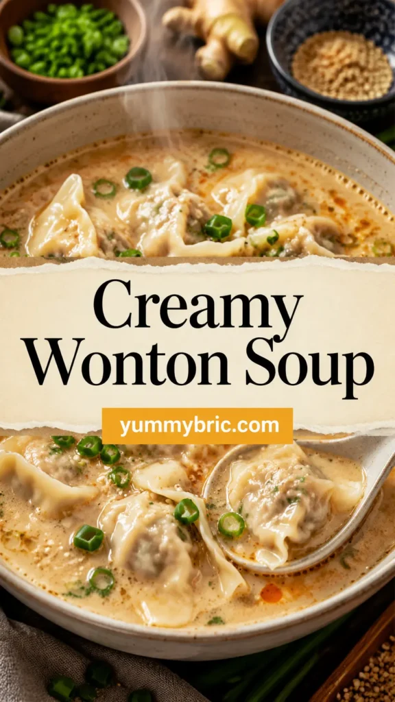 Creamy Wonton Soup with Garlic Ginger Broth