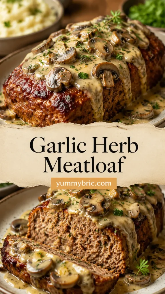 Garlic Herb Meatloaf with Creamy Mushroom Sauce