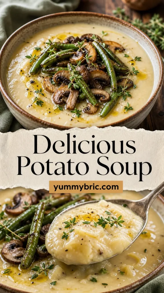 Potato Soup with Roasted Green Beans and Mushrooms