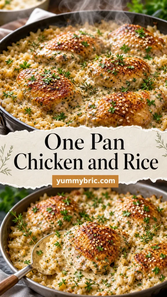 One Pan Chicken and Rice with Creamy Herb Sauce