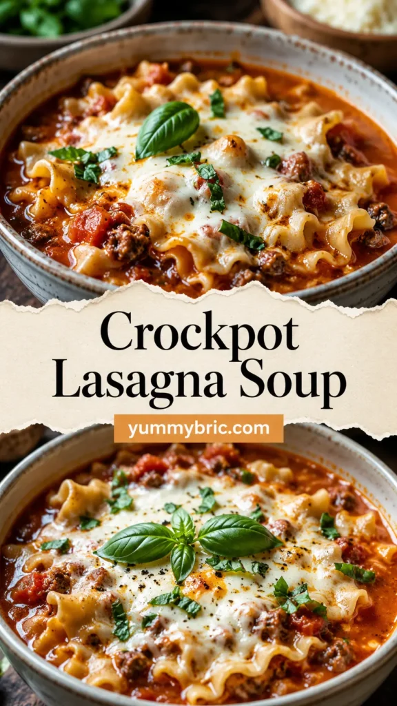 Crockpot Lasagna Soup with Mozzarella Topping