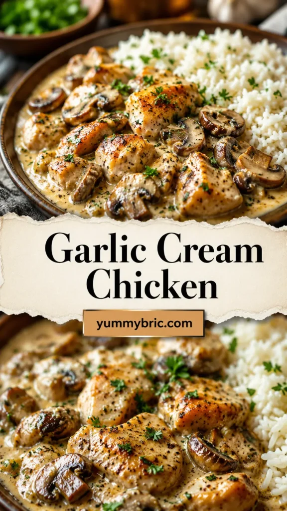 Garlic Cream Chicken with Mushrooms and Rice