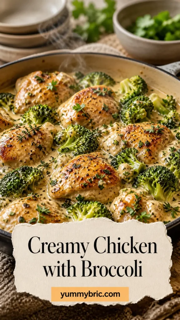 One Pan Creamy Chicken with Broccoli and Herbs