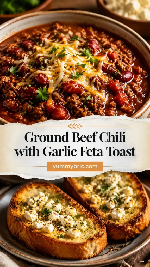 Ground Beef Chili with Garlic Feta Toast