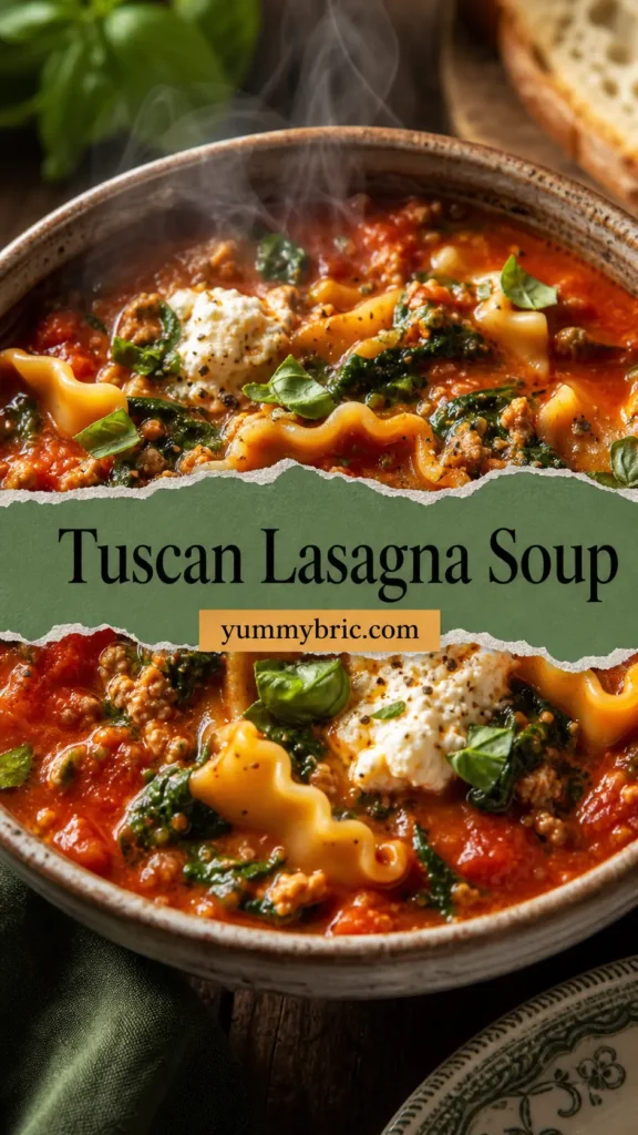 Tuscan Lasagna Soup with Spinach and Ricotta