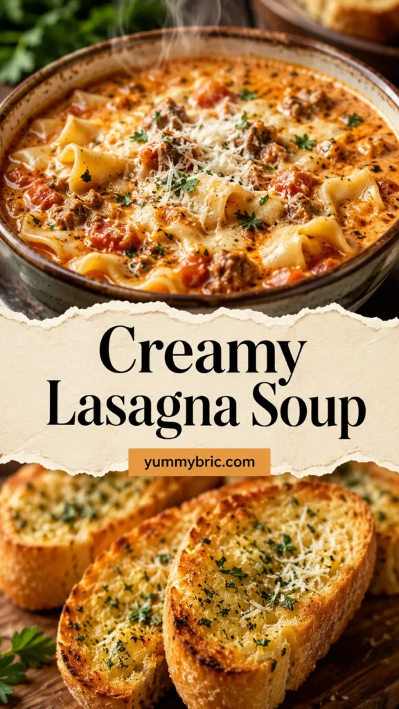 Creamy Lasagna Soup with Garlic Herb Bread