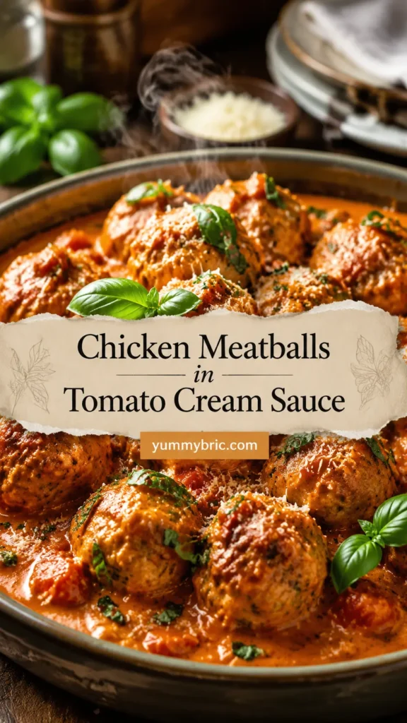 Slow Cooker Chicken Meatballs in Tomato Cream Sauce