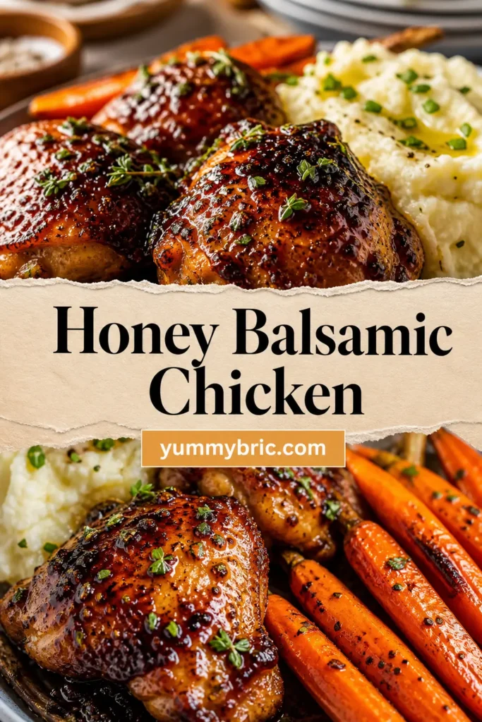 Honey Balsamic Chicken Thighs with Goat Cheese Mashed Potatoes and Roasted Carrots