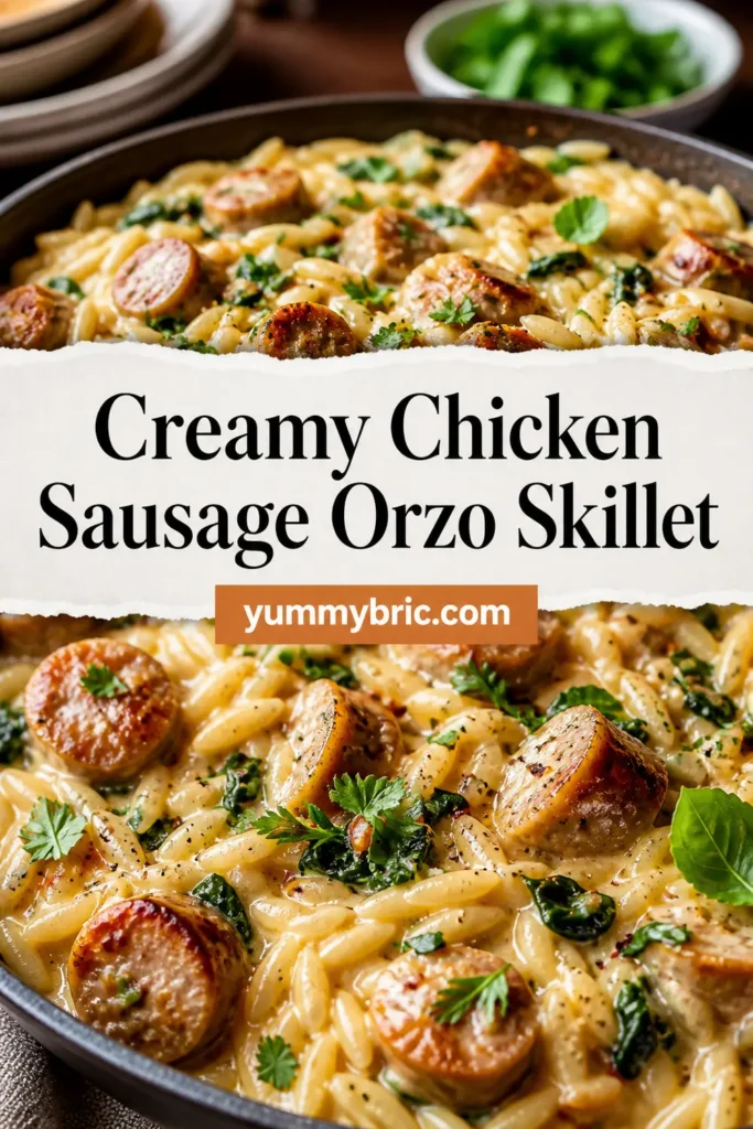 Creamy Chicken Sausage Orzo Skillet - Eat Yourself Skinny