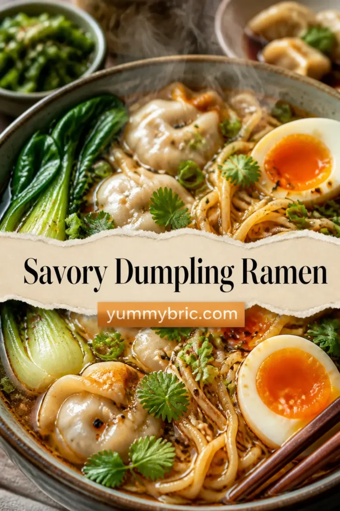 Savory Dumpling Ramen Bowl with Soft-Boiled Eggs and Fresh Greens