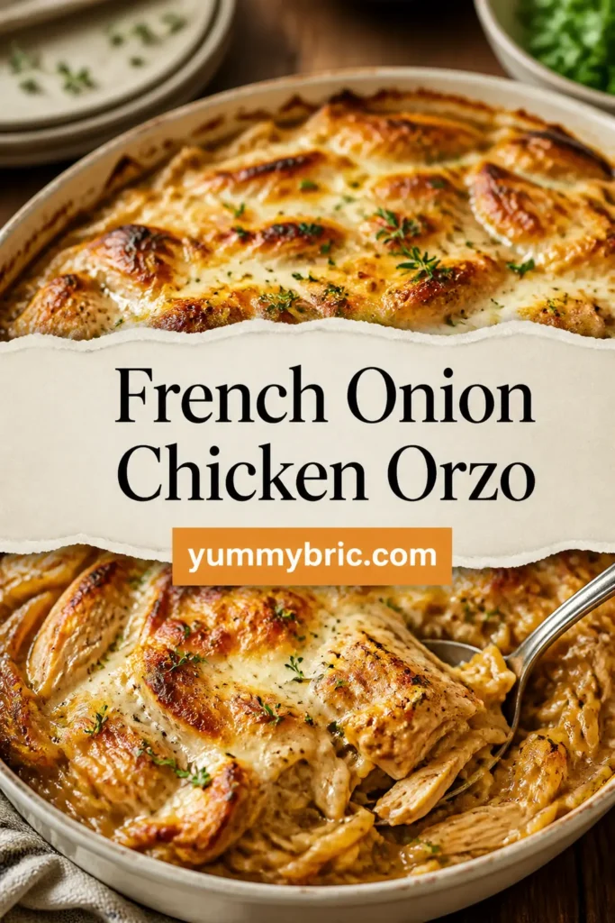 French Onion Chicken Orzo Casserole