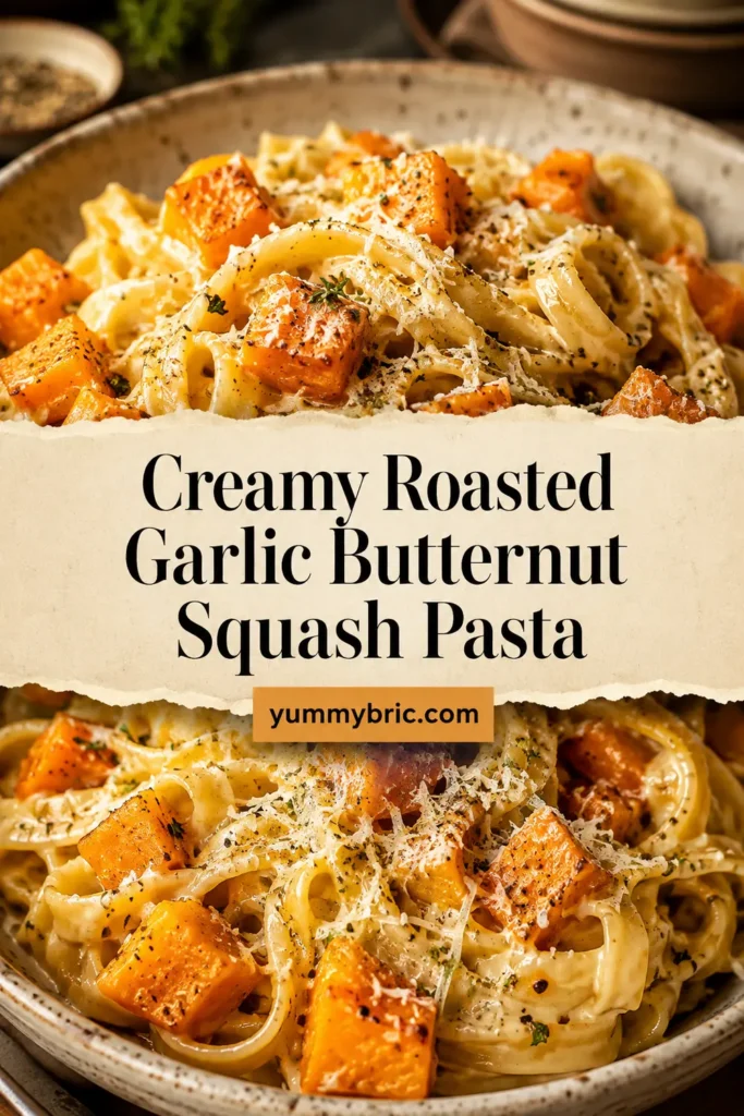Creamy Roasted Garlic Butternut Squash Pasta.
